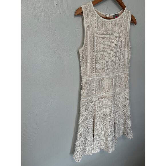 Vince Camuto Dress Cream & Tan Underlay Lace Drop Waist Midi Sleeveless Size S - Picture 4 of 10